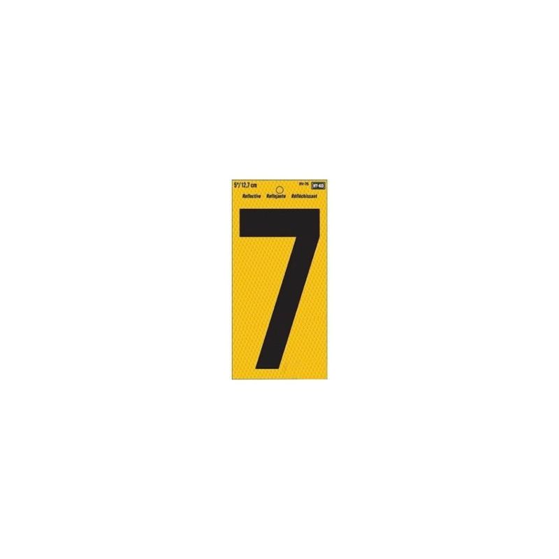 Hy-Ko RV-75/7 Reflective Sign, Character: 7, 5 in H Character, Black Character, Yellow Background, Vinyl (Pack of 10)