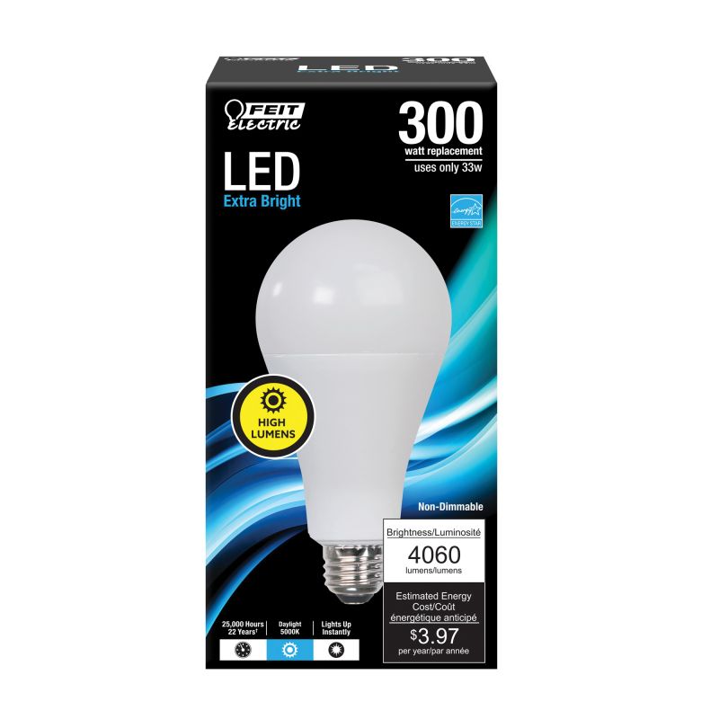 Feit Electric OM300/850/LED LED Bulb, General Purpose, Omni A23 Lamp, 300 W Equivalent, E26 Lamp Base, Frosted, Daylight
