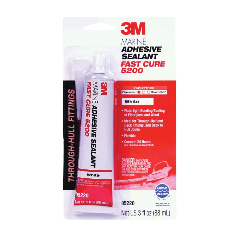 3M 05220 Marine Adhesive Sealant, Medium Paste, Slight, White, 3 oz Tube White