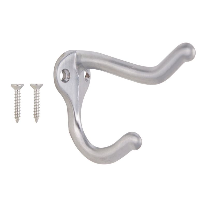 ProSource H62-B075 Coat and Hat Hook, 22 lb, 2-Hook, 1 in Opening, Zinc, Satin Chrome Silver