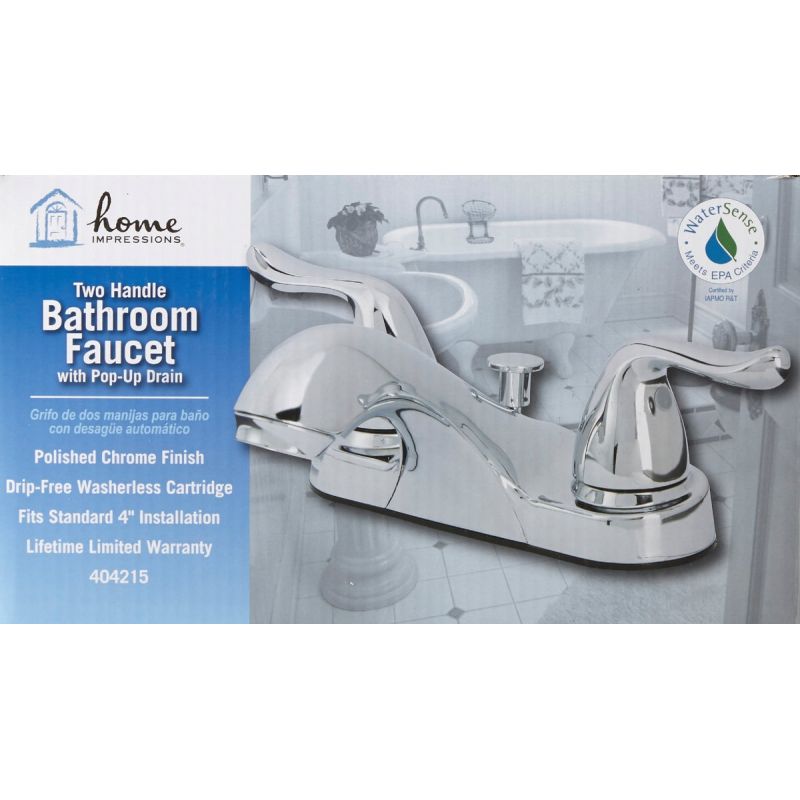 Home Impressions 2 Metal Handle 4 In. Centerset Bathroom Faucet with Pop-Up Transitional