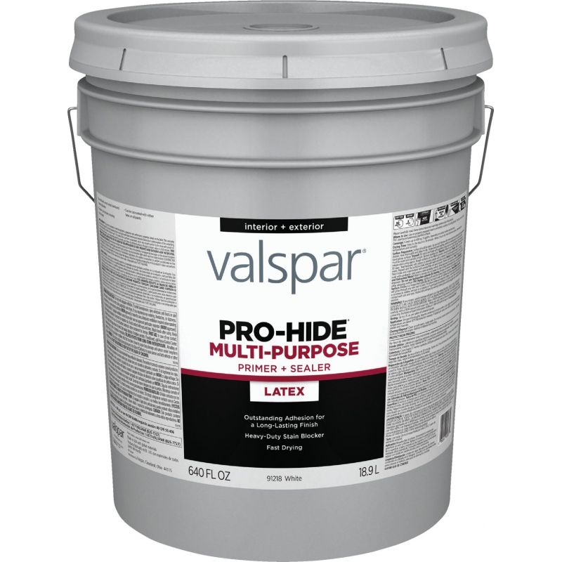 Valspar Pro-Hide Waterborne Interior/Exterior Stain Blocking Primer White, 5 Gal.