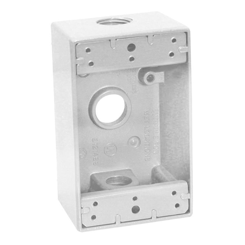 Teddico/Bwf 1753W-1 Outlet Box, 1-Gang, 3-Knockout, 3-3/4 in, Metal, White, Powder-Coated White