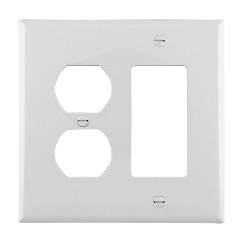 Eaton Wiring Devices PJ826W Combination Wallplate, 4-7/8 in L, 4-15/16 in W, 2 -Gang, Polycarbonate, White White
