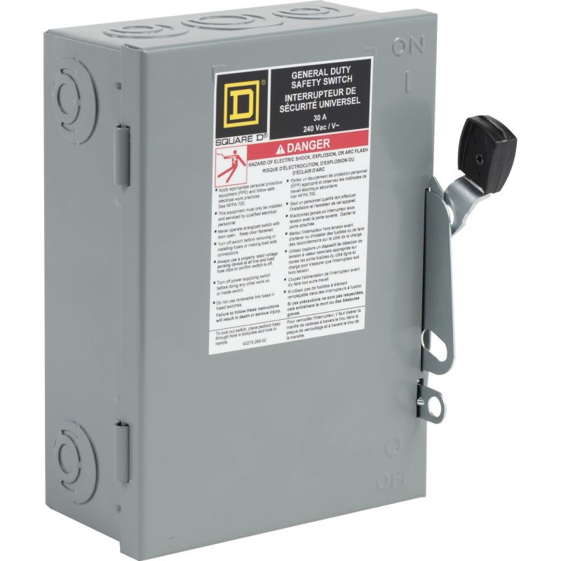 Square D CD221NCP Safety Switch, 2 -Pole, 30 A, 120/240 VAC