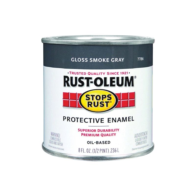 Rust-Oleum Stops Rust 7786730 Enamel Paint, Oil, Gloss, Smoke Gray, 0.5 pt, Can, 50 to 90 sq-ft/qt Coverage Area Smoke Gray