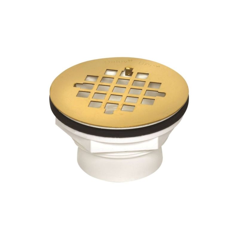 Oatey 42078 PVC Shower Drain with Polished Brass Strainer, PVC, White, For: 2 in SCH 40 DWV Pipes White