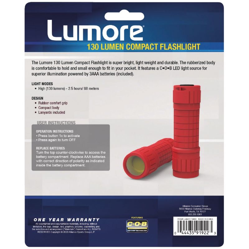 Lumore COB LED Flashlight Red