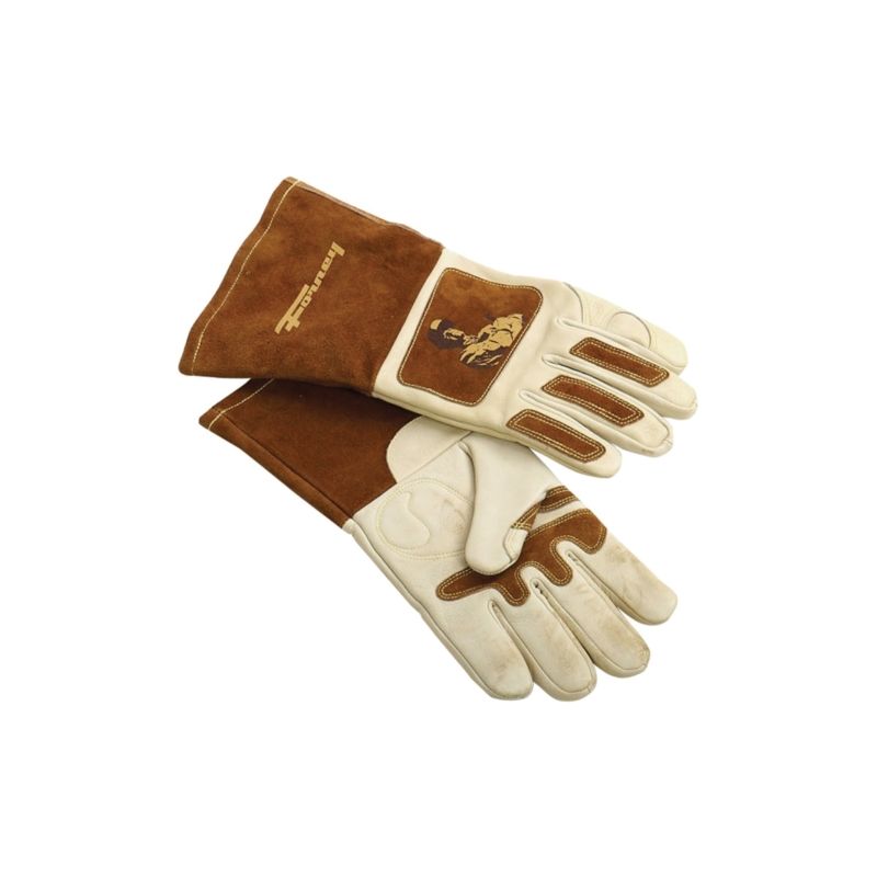 ForneyHide 53410 Welding Gloves, Men&#039;s, L, 12-5/8 in L, Gauntlet Cuff, Brown/White, Reinforced Crotch Thumb L, Brown/White
