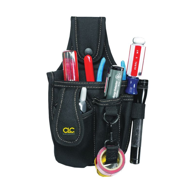 CLC Tool Works Series 1501 Tool and Cell Phone Holder, 4-Pocket, Polyester, Black, 6 in W, 9-3/4 in H, 2 in D Black