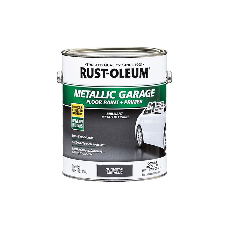 Rust-Oleum 349353 Concrete Floor Paint, Water, Metallic, Gun Metal, 1 gal, 200 sq-ft/gal Coverage Area Gun Metal