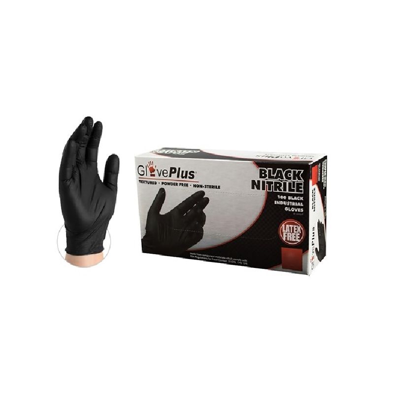 Gloveworks GPNB46100 Non-Sterile Gloves, L, Nitrile, Powder-Free, Black, 13.86 in L L, Black
