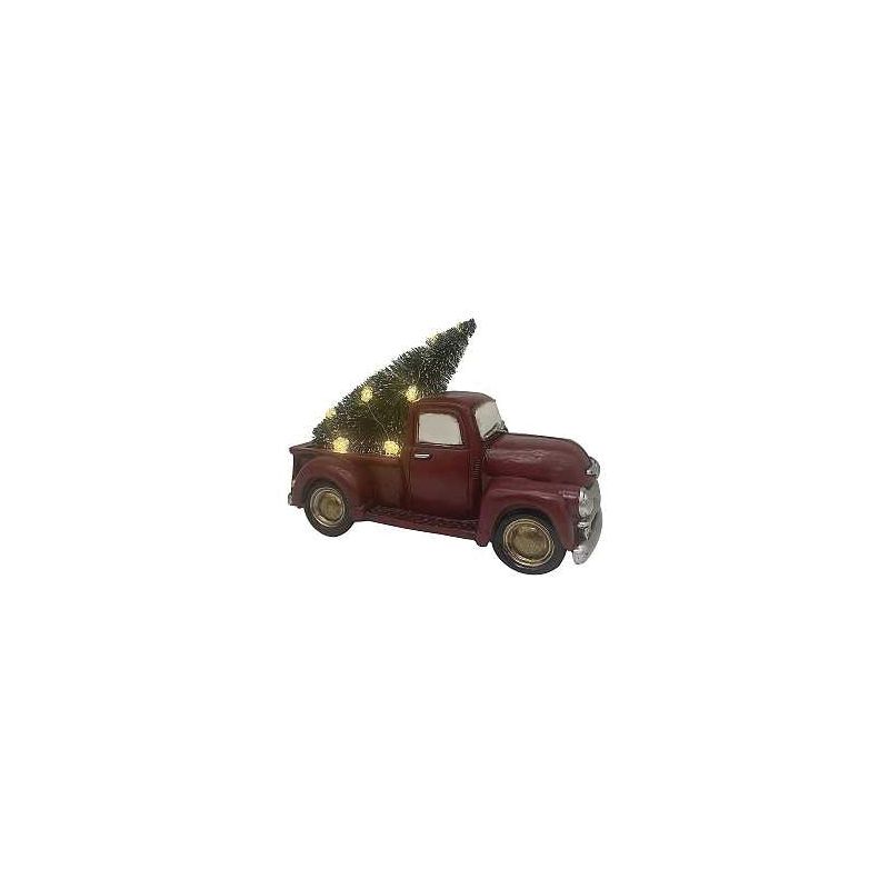Santas Forest 89818 Truck w/Tree, 14 in H, Christmas, Polyresin, Red Truck Red Truck (Pack of 4)