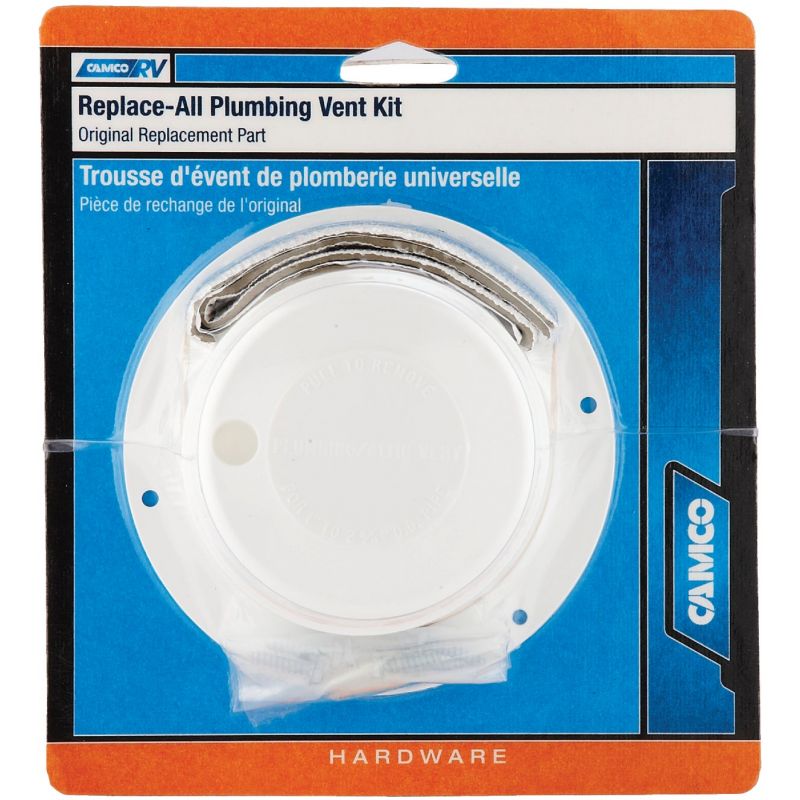 Camco Replace-All Plumbing RV Vent Cap Kit 1 In. To 2-3/8 In., Polar White