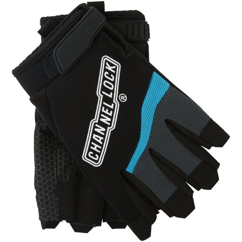 Channellock Fingerless Work Glove XL, Black &amp; Blue