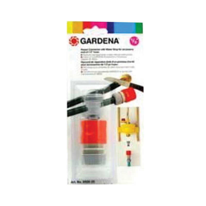 Gardena 6928 Hose Repair Kit, 1/2 in, Male, Plastic, Gray/Orange Gray/Orange