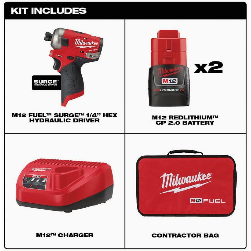 Milwaukee M12 FUEL SURGE Lithium-Ion Brushless Cordless Impact Driver Kit 1/4 In.