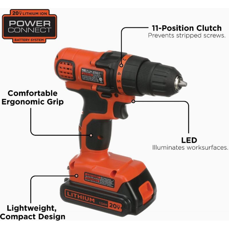 Black &amp; Decker 20V MAX Lithium-Ion Cordless Drill 68-Piece Project Kit