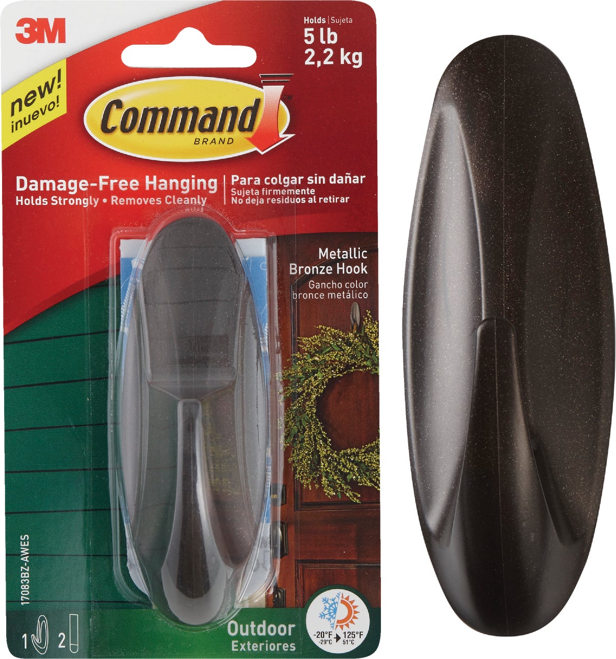 3M Command Outdoor Large Desi 3M Cmd Outdoor Hook Bronze Lrg,Size 1CT,Pack of 3 