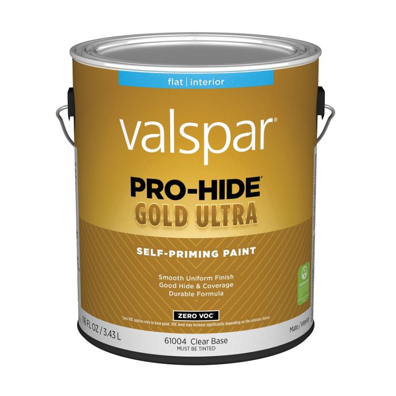 Valspar Pro-Hide Gold Ultra 6100 07 Latex Paint, Acrylic Base, Flat Sheen, Clear Base, 1 gal Clear Base
