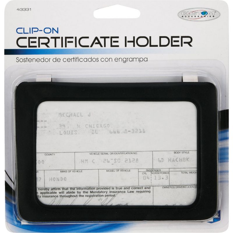 Custom Accessories Certificate Holder