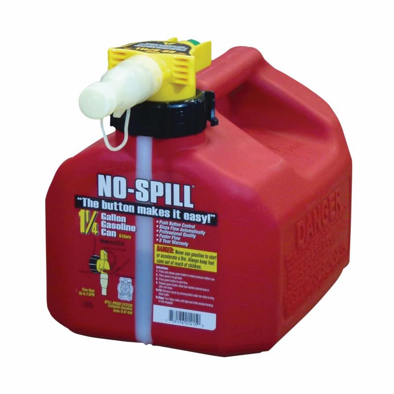 No-Spill 1415 Gas Can, 1.25 gal Capacity, Plastic, Red 1.25 Gal, Red