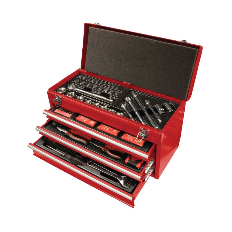 Speedway 8836 Tool Chest with Bonus Tool Set, 60 lb, 23-1/2 in OAW, 13.8 in OAH, 11.6 in OAD, Steel, Red, 3-Drawer Red