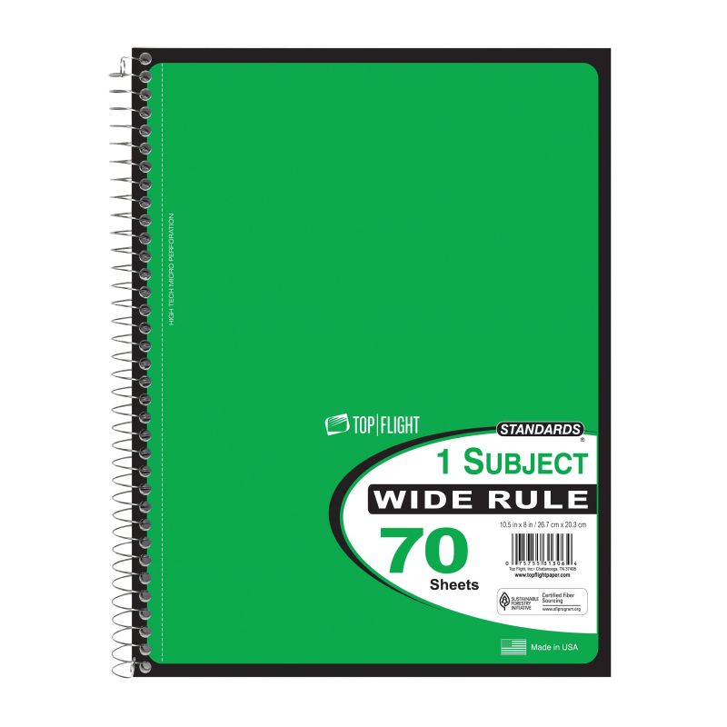 Top Flight WB70PF Series 4510816 Wide Rule Notebook, Micro-Perforated Sheet, 70-Sheet, Wirebound Binding (Pack of 24)