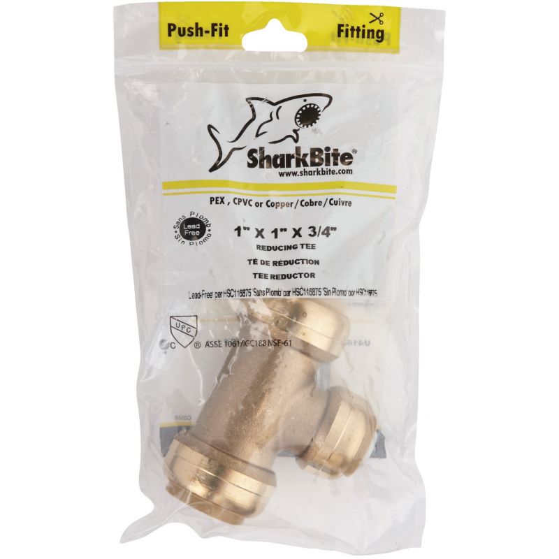 SharkBite Brass Reducing Push-to-Connect Tee 1 In. X 1 In. X 3/4 In.