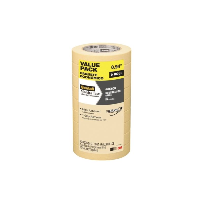 Scotch 2020-24A-CP Masking Tape, 60 yd L, 0.94 in W, Crepe Paper Backing, Beige Beige