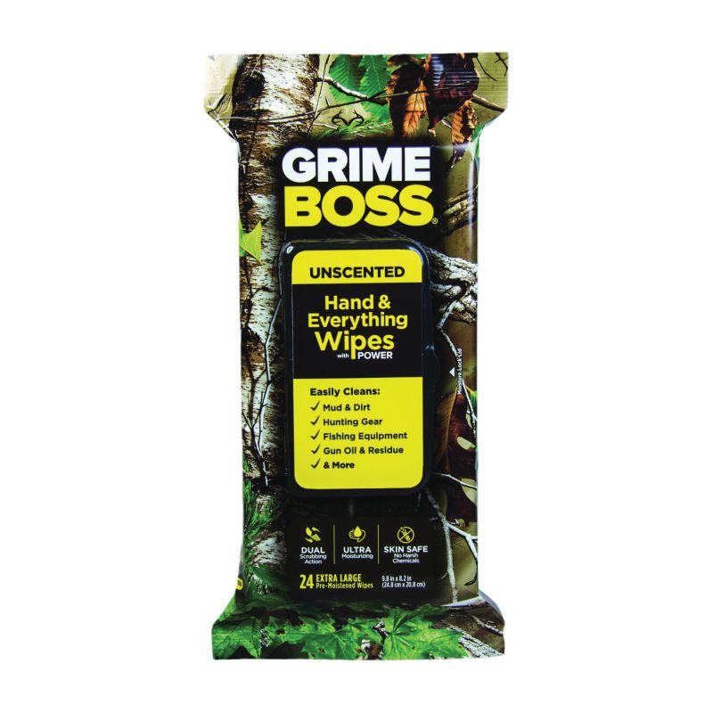 Grimeboss A554S24 Cleaning Wipes, 9.8 in L, 8.2 in W, Unscented, Vinyl White