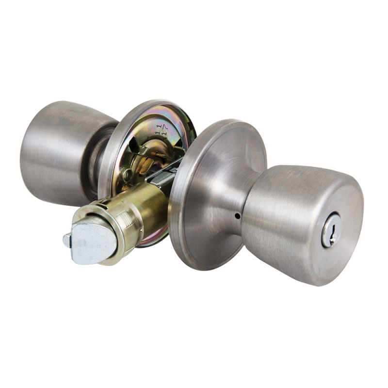 ProSource T-5764SS-ET Mobile Home Entry Lockset, Knob Handle, Stainless Steel, Brass, KA3, KW1 Keyway, 3 Grade (Pack of 3)