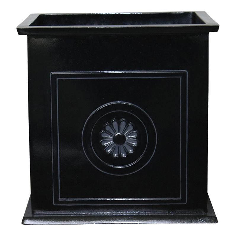 Southern Patio CMX-042426 Planter, 16 in H, 16 in W, 16 in D, Square, Floral Medallions Design, Ceramic/Resin Composite Large, Black