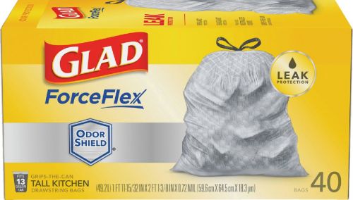 Glad ForceFlex Tall Kitchen Drawstring Trash Bags Unscented, 13 Gallon  White