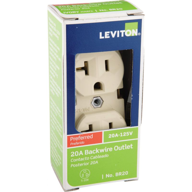 Leviton Shallow Commercial Grade Duplex Outlet Ivory, 20
