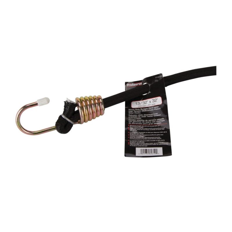 ProSource FH64083-1 Stretch Cord, 10 mm Dia, 32 in L, Polypropylene, Black, Hook End Black