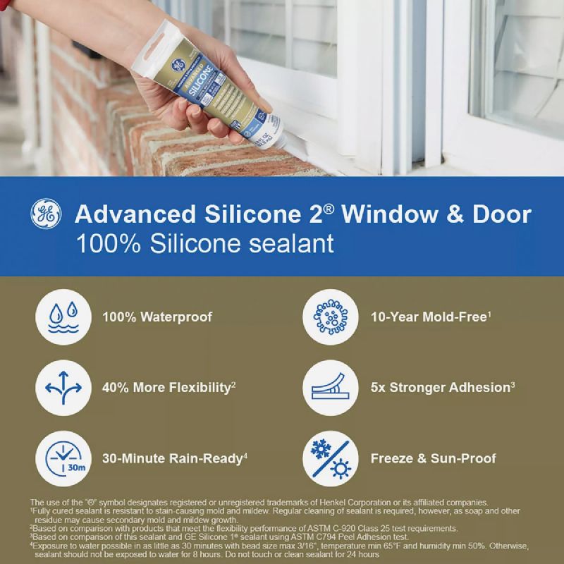 GE Advanced Silicone Window &amp; Door 100% Silicone Sealant Clear, 2.8 Oz.