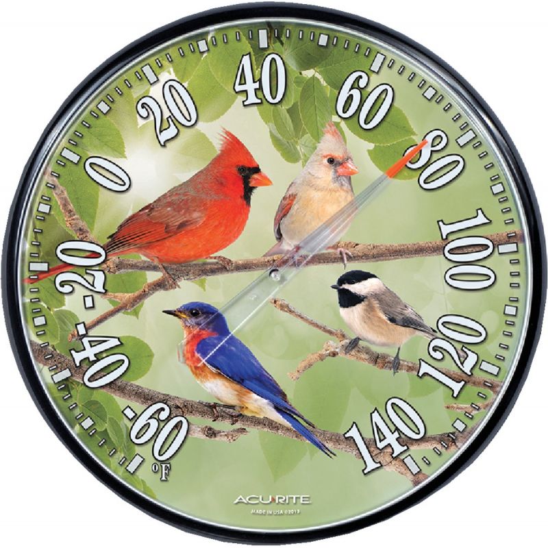 AcuRite Songbird Indoor And Outdoor Thermometer 12-1/2 In. Dia., Black Trim