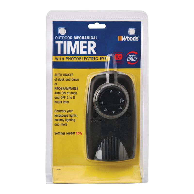 Woods 2001 Mechanical Timer, 8.3 A, 120 V, 1 W, 24 hr Time Setting, Black Black
