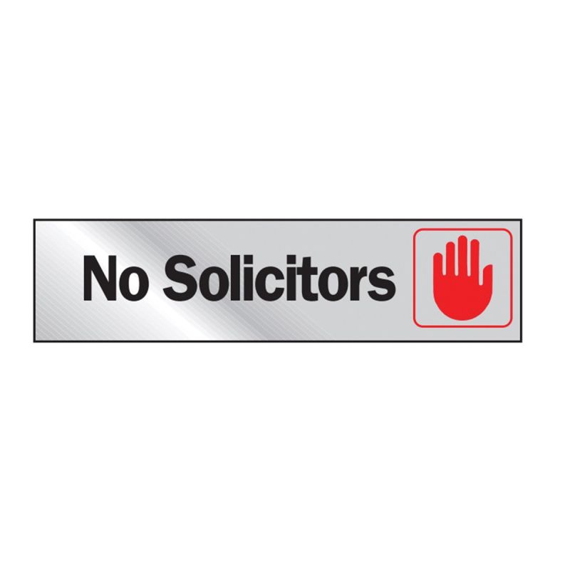 Hy-Ko 473 Graphic Sign, No Solicitors, Silver Background, Vinyl, 2 in H x 8 in W Dimensions (Pack of 10)