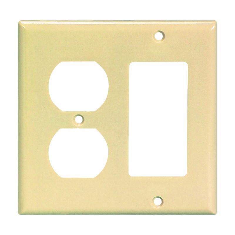 Eaton Wiring Devices 2157V-BOX Combination Wallplate, 4-1/2 in L, 4-9/16 in W, 2 -Gang, Thermoset, Ivory Ivory