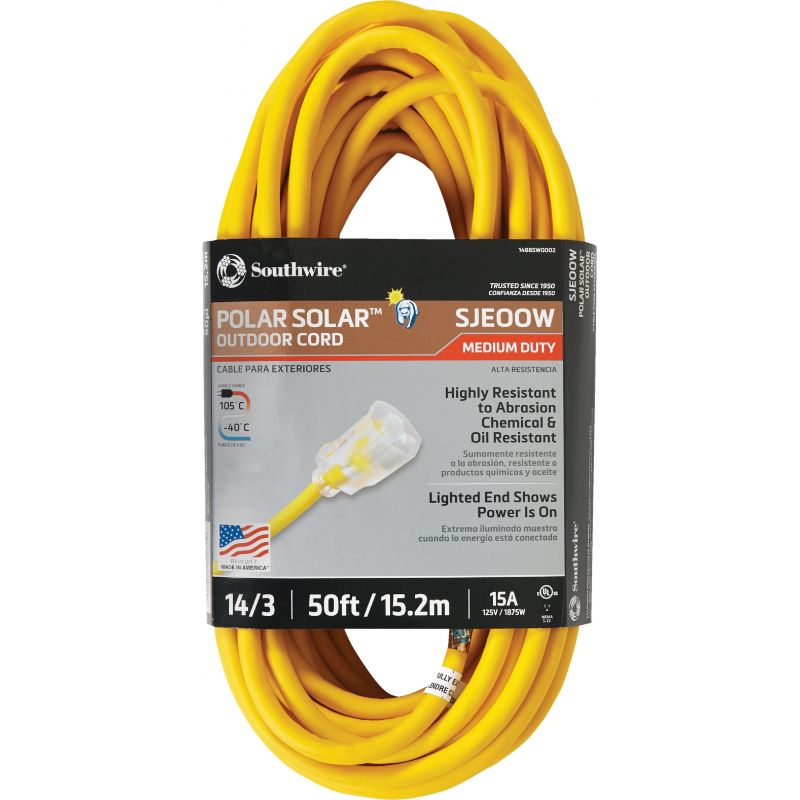 Coleman Cable 14/3 Cold Weather Extension Cord Yellow, 13