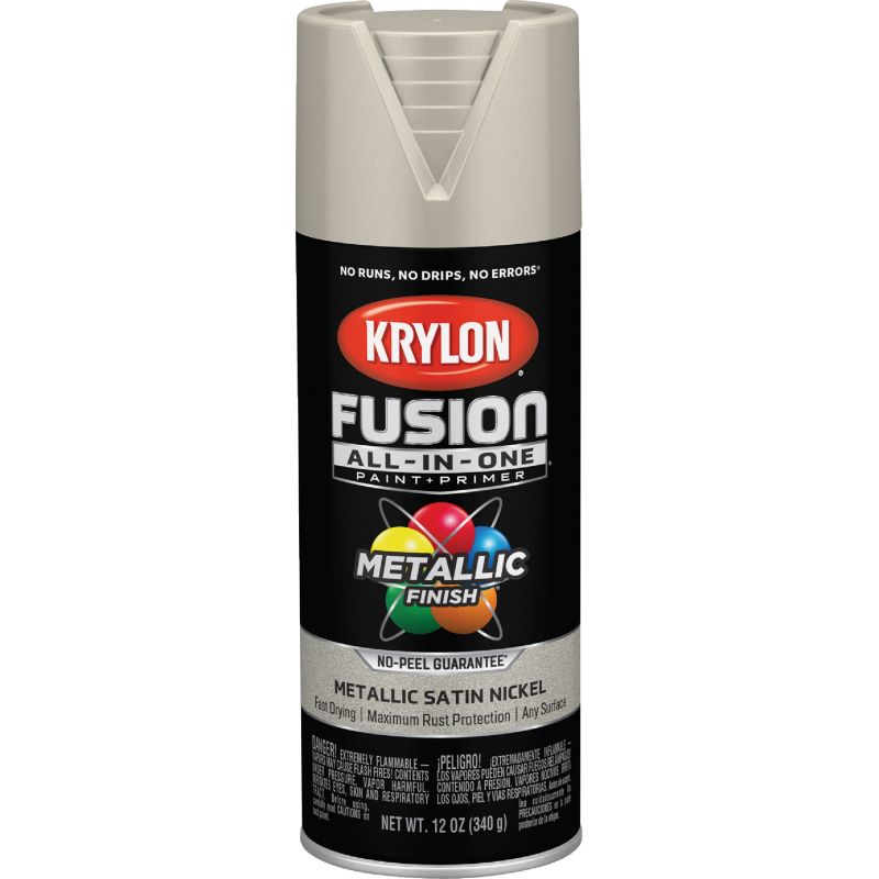 Krylon Fusion All-In-One Spray Paint &amp; Primer Metallic Satin Nickel, 12 Oz.