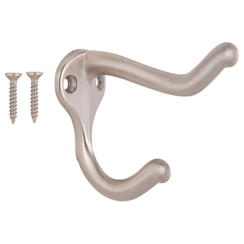 ProSource H62-B073 Coat and Hat Hook, 22 lb, 2-Hook, 1 in Opening, Zinc, Satin Nickel Silver
