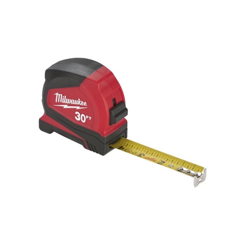 Milwaukee 48-22-6630 Tape Measure, 30 ft L Blade, 1.65 in W Blade, Steel Blade, ABS Case, Black/Red Case 30 Ft