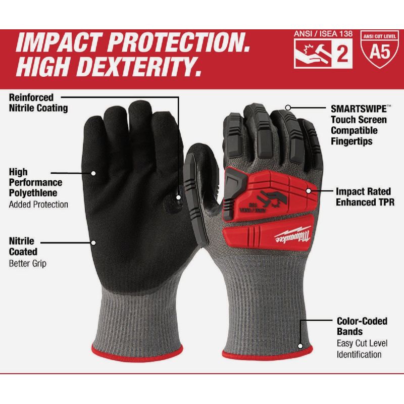 Buy Milwaukee Impact Cut Level 5 Nitrile Work Gloves M, Gray, Red, Black