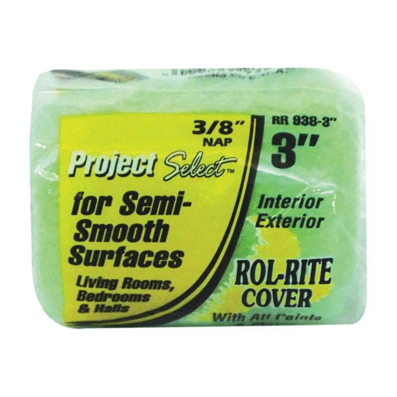 Linzer RR938-3 Paint Roller Cover, 3/8 in Thick Nap, 3 in L, Knit Fabric Cover, Green Green