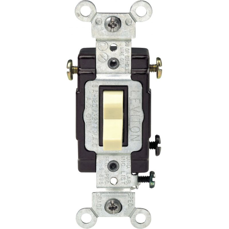 Leviton Illuminated Commercial Grade Toggle 3-Way Switch Ivory, 15A