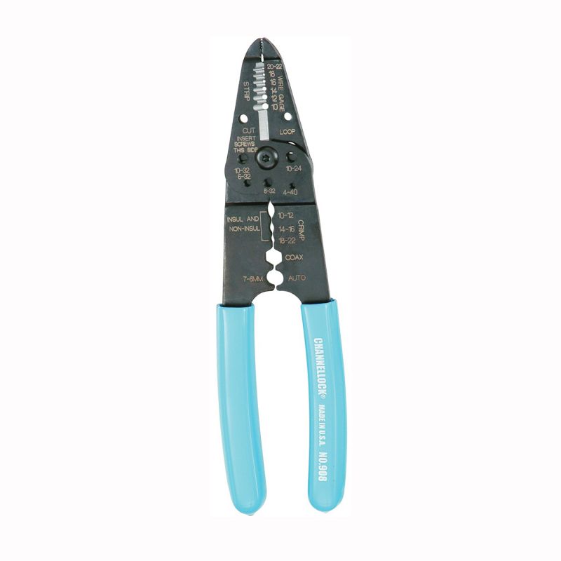 CHANNELLOCK 908 Wire Stripper, 22 to 10 AWG Wire, 22 to 10 AWG Cutting Capacity, 8-1/4 in OAL, Gripper Handle