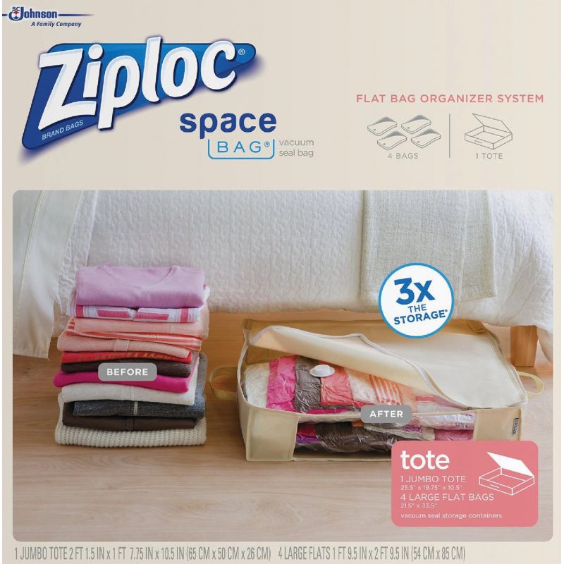 Ziploc Space Bag Vacuum Seal Tote Storage Bag Set Clear